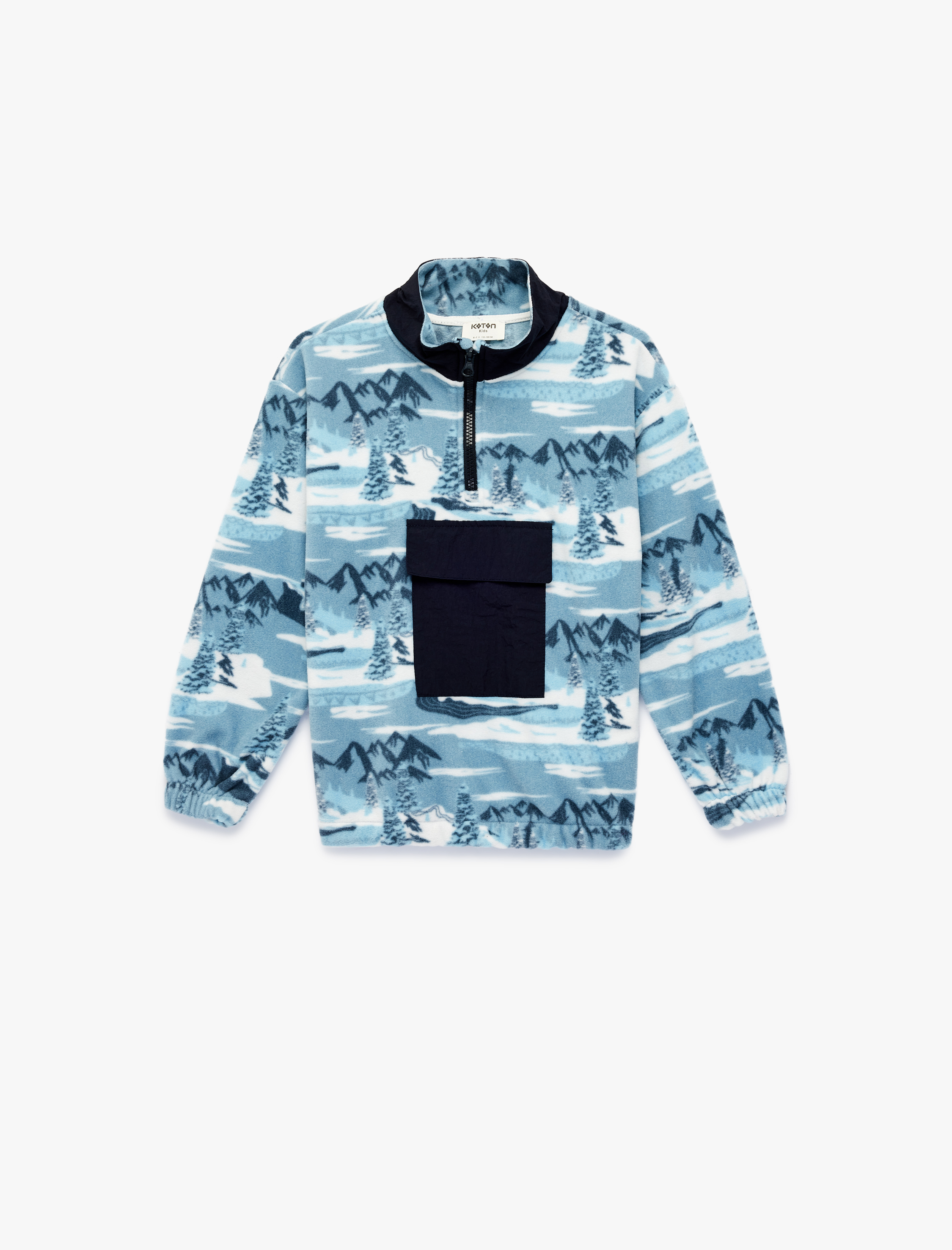  Erkek Çocuk Uzun Kollu Yarım Fermuarlı Desenli Cep Detaylı Dik Yaka Polar Sweatshirt