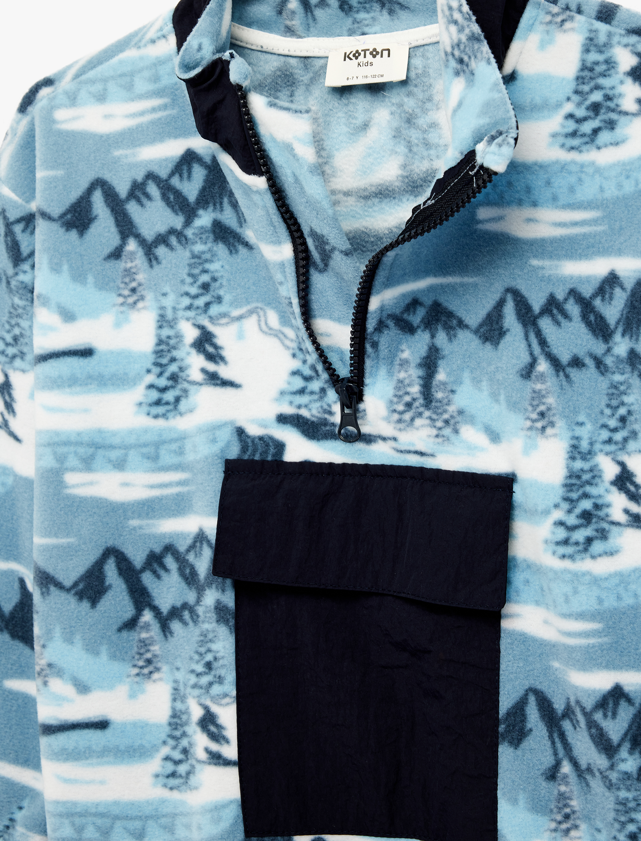  Erkek Çocuk Uzun Kollu Yarım Fermuarlı Desenli Cep Detaylı Dik Yaka Polar Sweatshirt