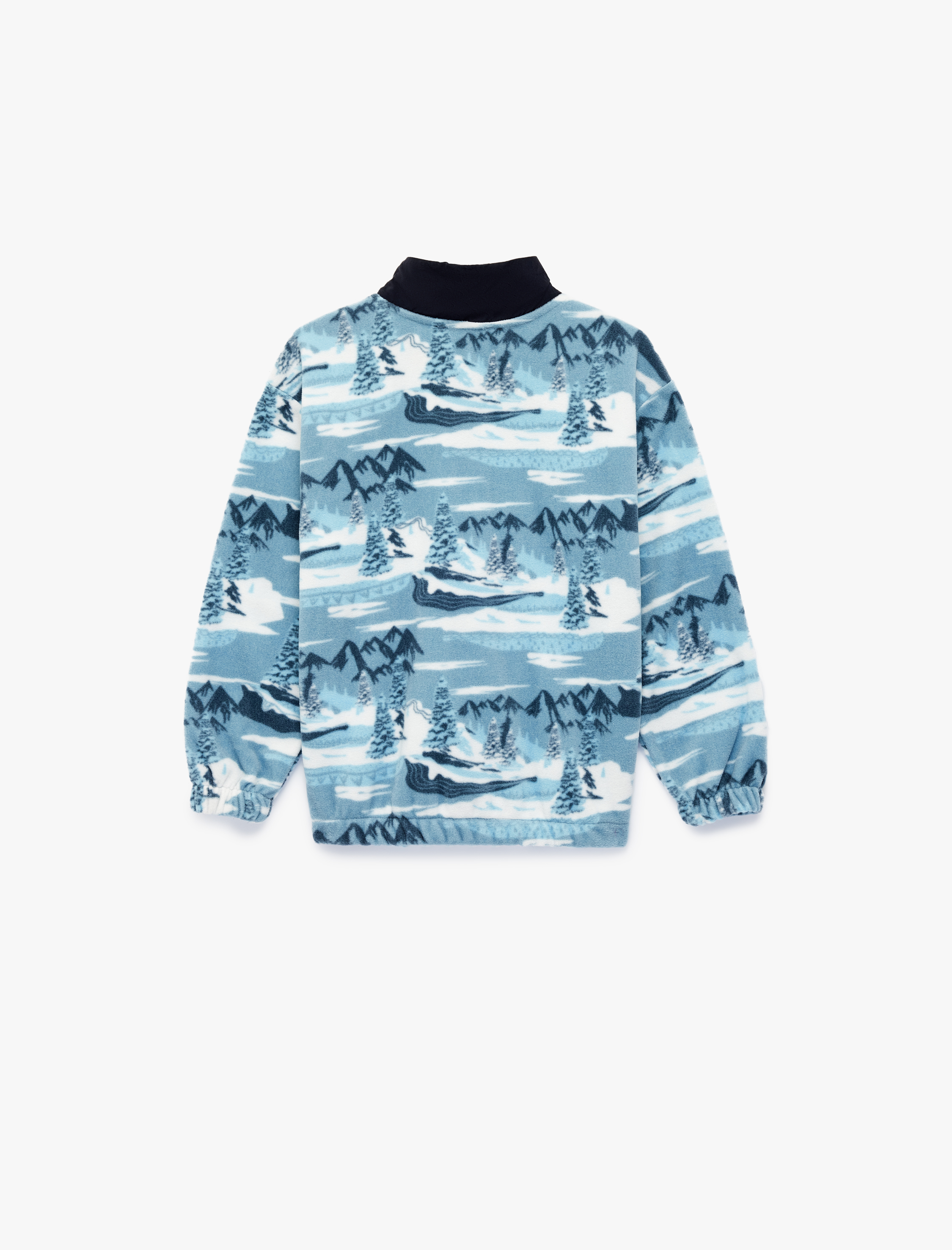  Erkek Çocuk Uzun Kollu Yarım Fermuarlı Desenli Cep Detaylı Dik Yaka Polar Sweatshirt