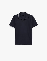 Pamuklu Kısa Kollu Pike Kumaş Çizgi Detaylı Slim Fit Polo Yaka Tişört