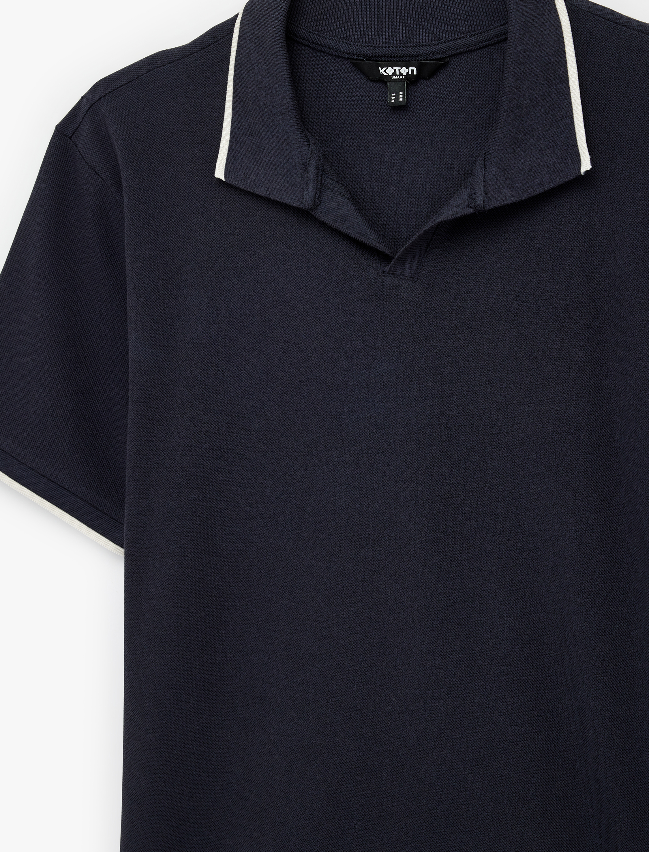   Pamuklu Kısa Kollu Pike Kumaş Çizgi Detaylı Slim Fit Polo Yaka Tişört
