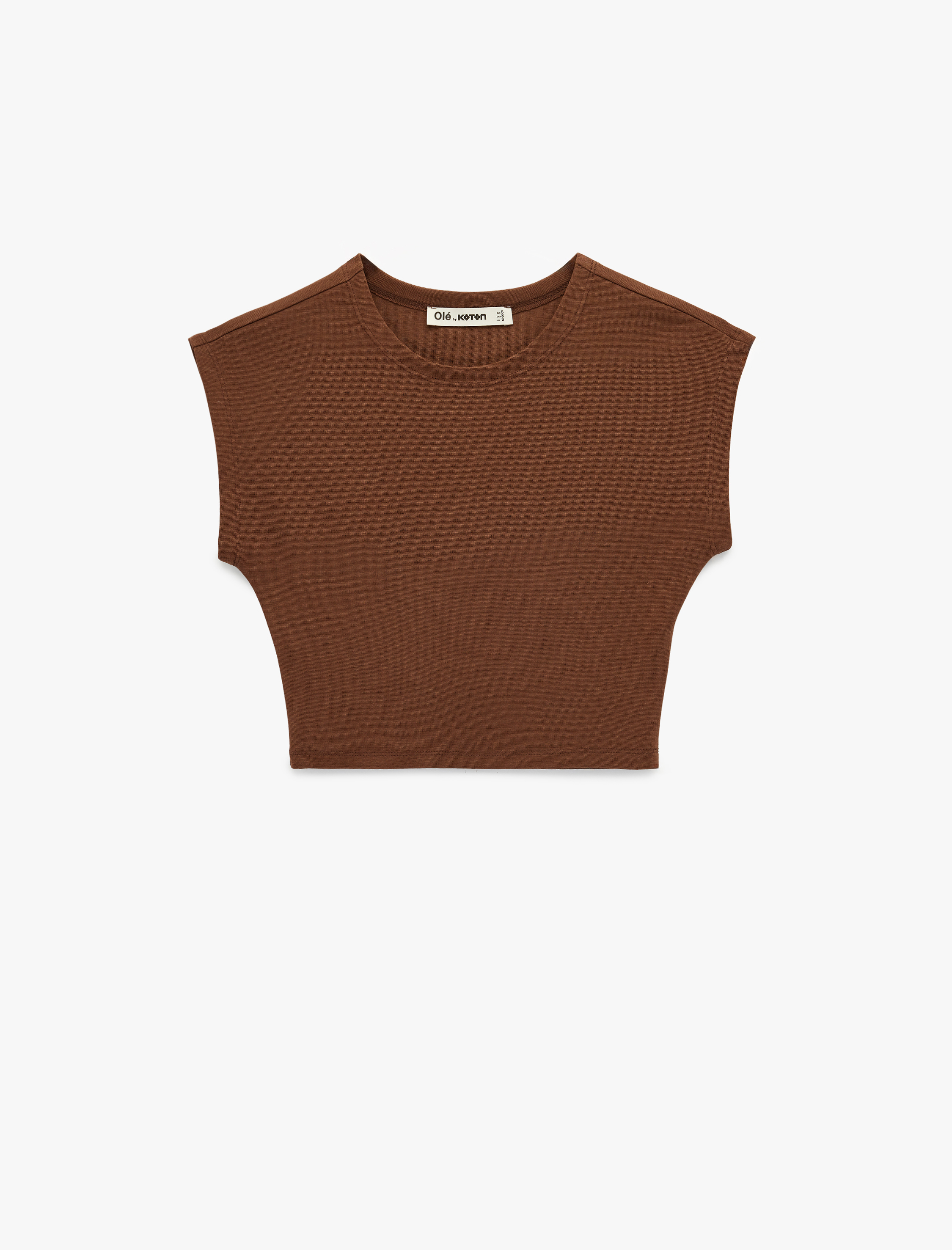   Modal Karışımlı Slim Fit Bisiklet Yaka Kolsuz Crop Tişört