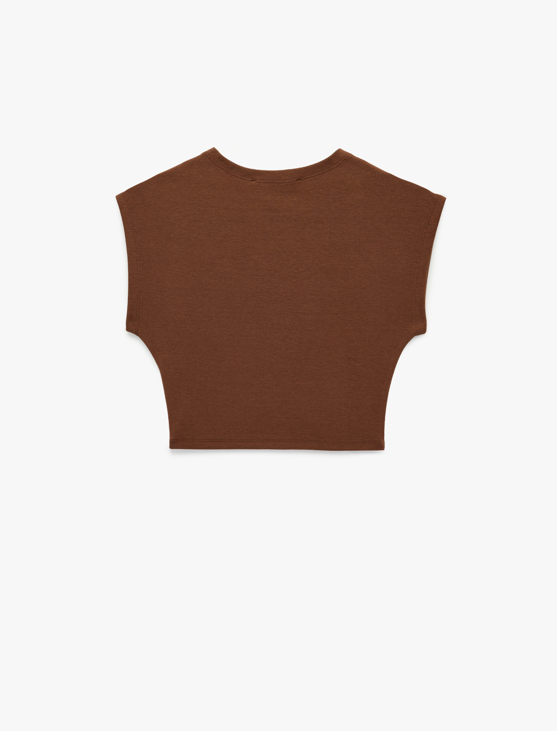   Modal Karışımlı Slim Fit Bisiklet Yaka Kolsuz Crop Tişört