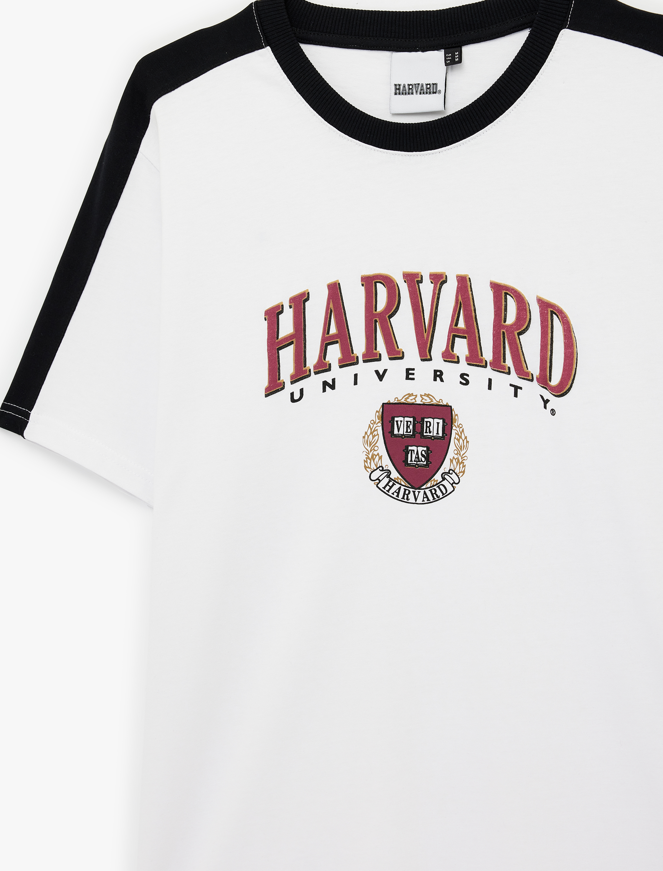   Regular Fit Kısa Kollu Renk Kontrastlı Bisiklet Yaka Baskılı Harvard Lisanslı Tişört