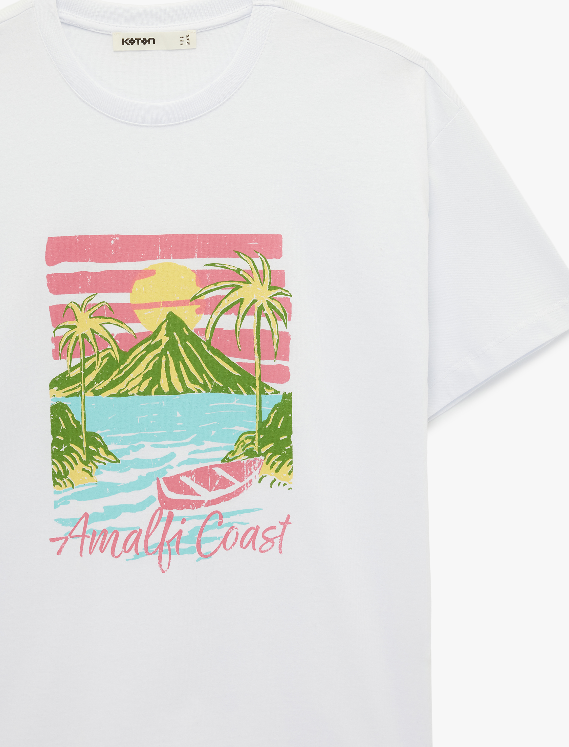   Pamuklu Kısa Kollu Bisiklet Yaka Amalfi Baskılı Tişört