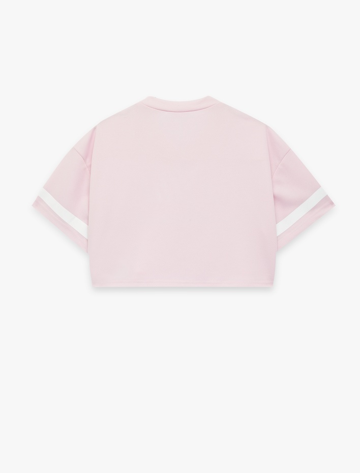 Kız Çocuk V Yaka Kısa Kollu Bisiklet Yaka Baskılı Crop Tişört