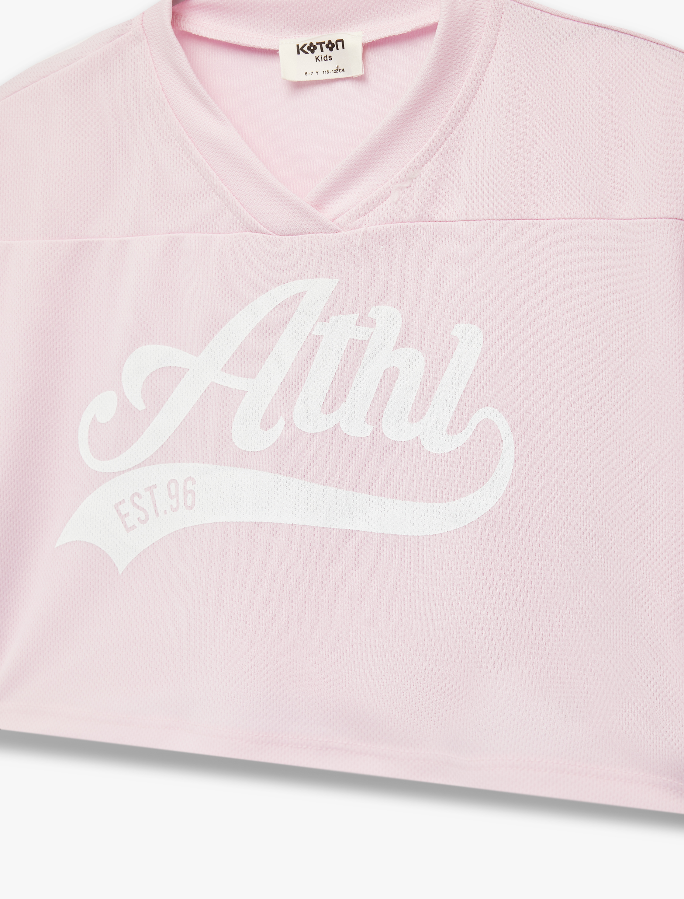  Kız Çocuk V Yaka Kısa Kollu Bisiklet Yaka Baskılı Crop Tişört