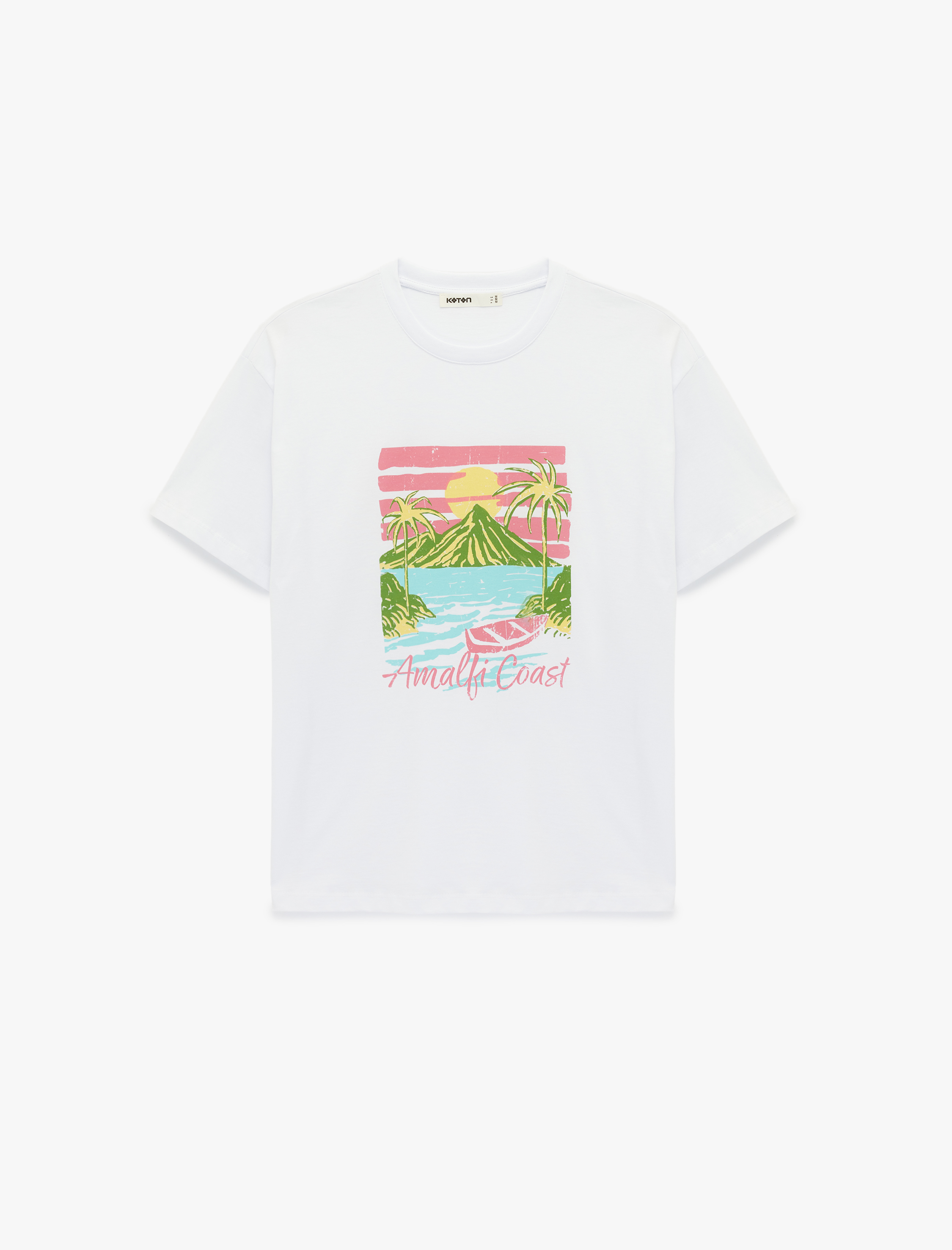   Pamuklu Kısa Kollu Bisiklet Yaka Amalfi Baskılı Tişört