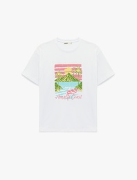 Pamuklu Kısa Kollu Bisiklet Yaka Amalfi Baskılı Tişört