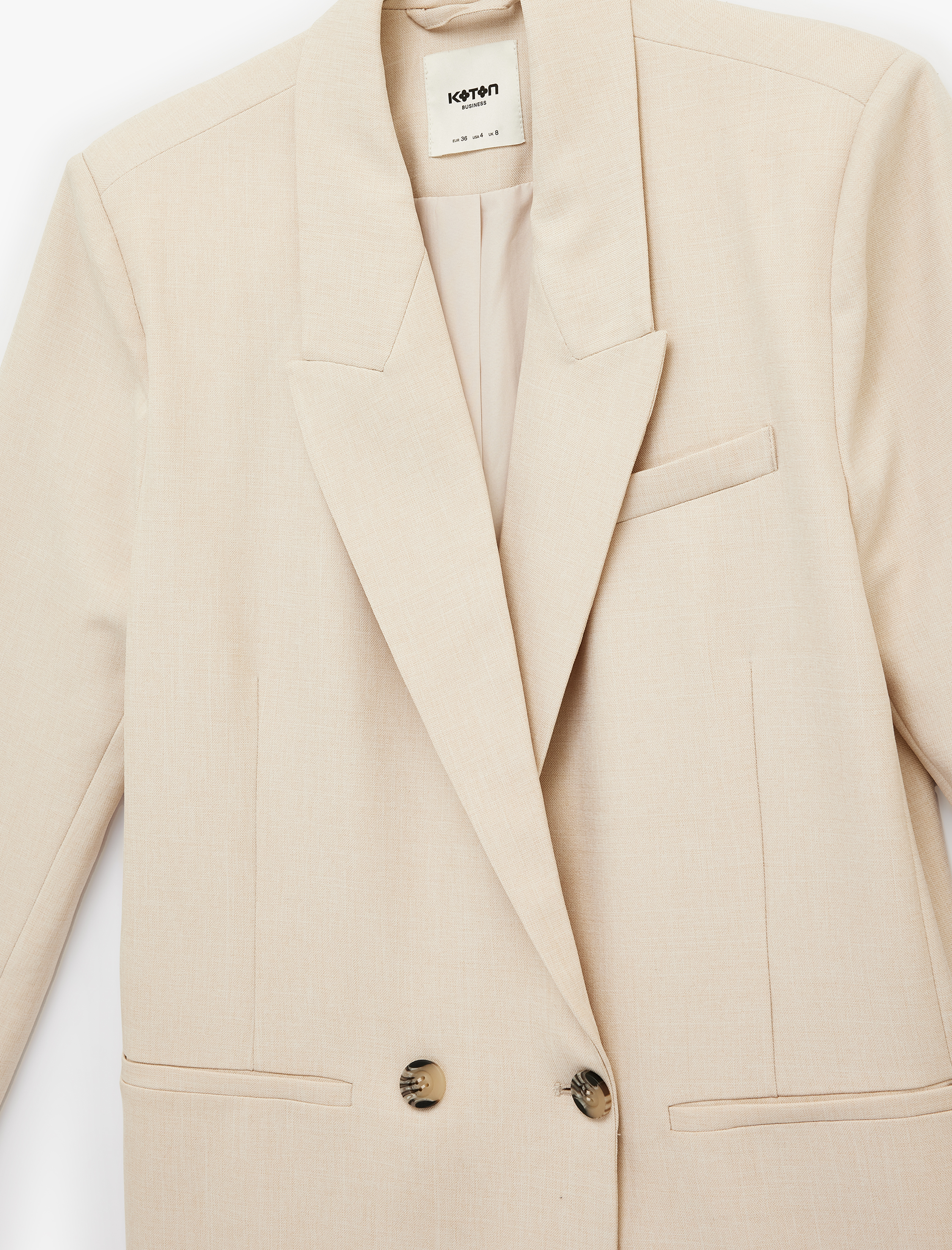   Uzun Kollu Düğmeli Cep Detaylı Kruvaze Yaka Blazer Ceket