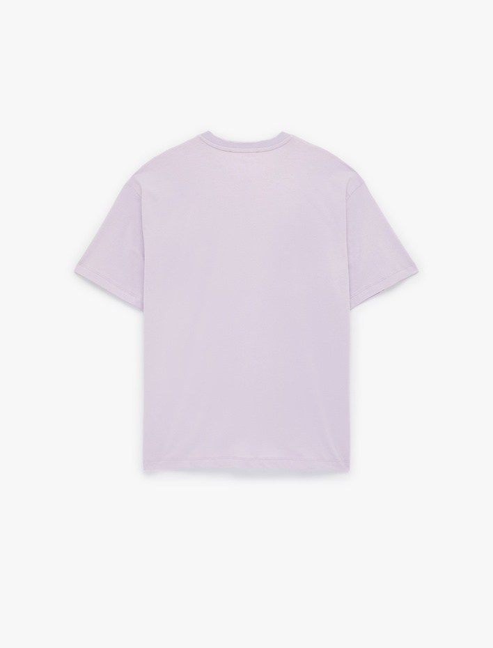  Pamuklu Kısa Kollu Bisiklet Yaka Baskılı Tişört