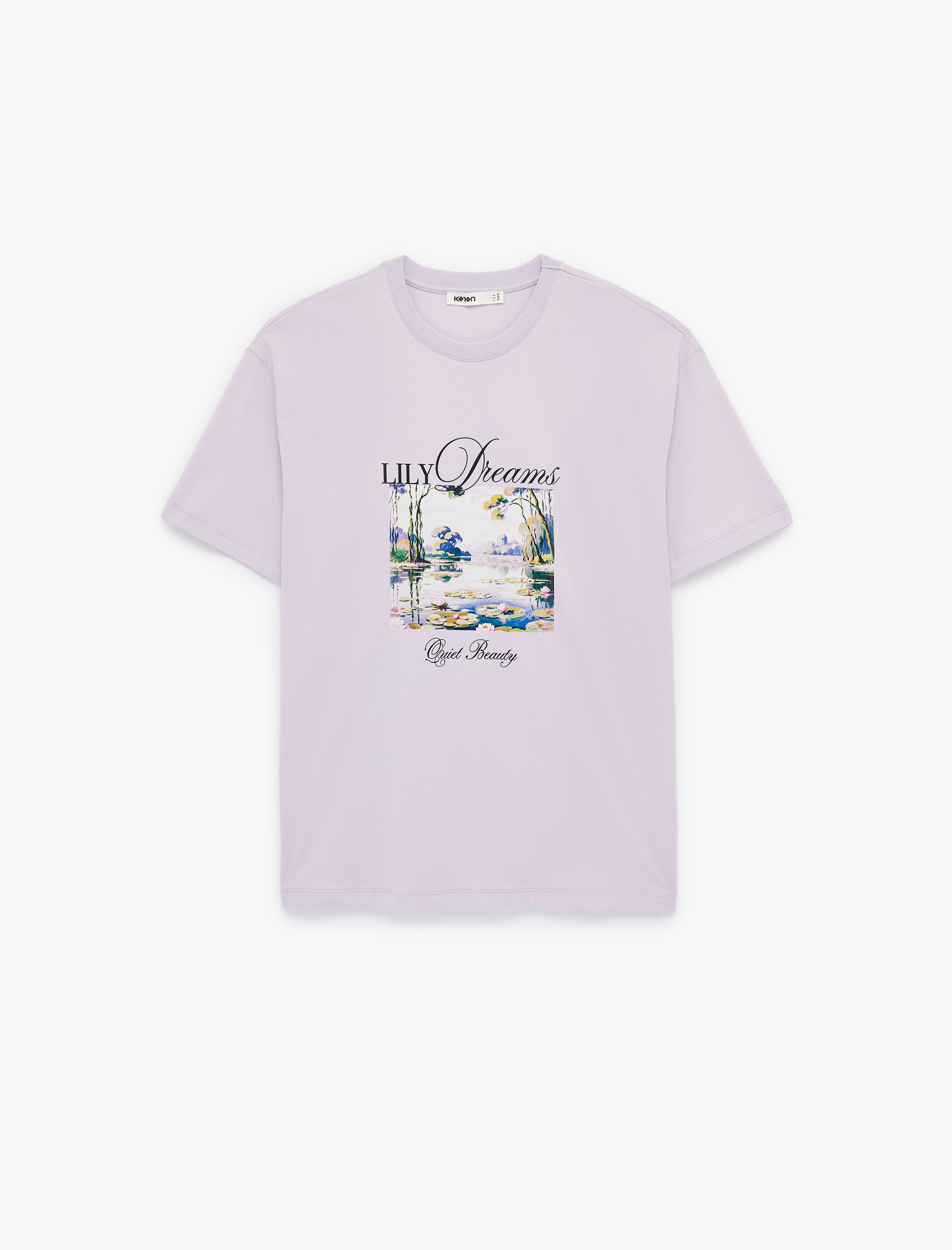   Pamuklu Kısa Kollu Bisiklet Yaka Baskılı Tişört