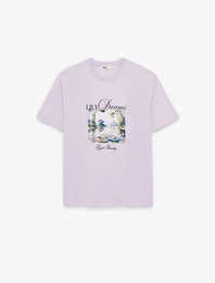 Pamuklu Kısa Kollu Bisiklet Yaka Baskılı Tişört