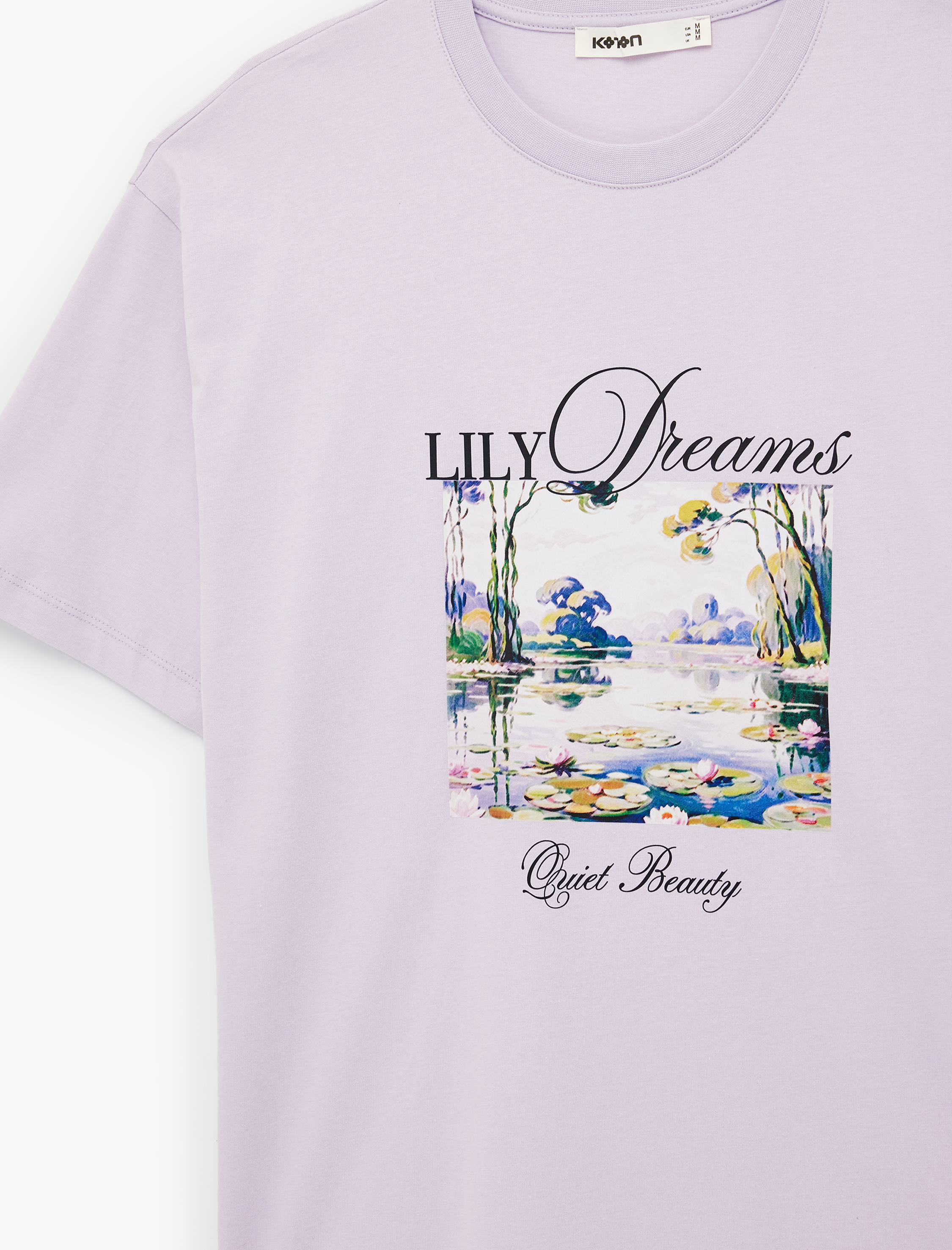   Pamuklu Kısa Kollu Bisiklet Yaka Baskılı Tişört