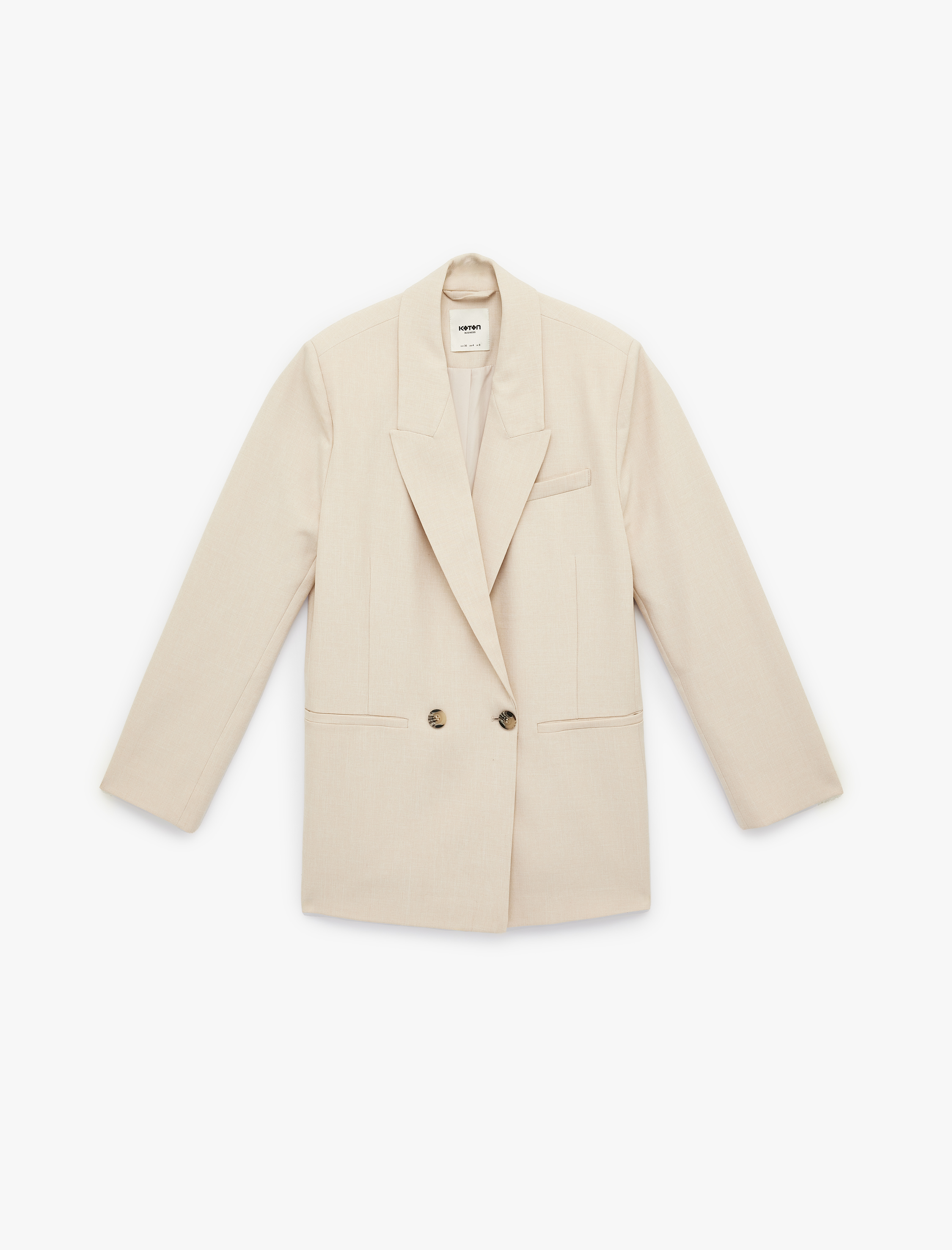   Uzun Kollu Düğmeli Cep Detaylı Kruvaze Yaka Blazer Ceket