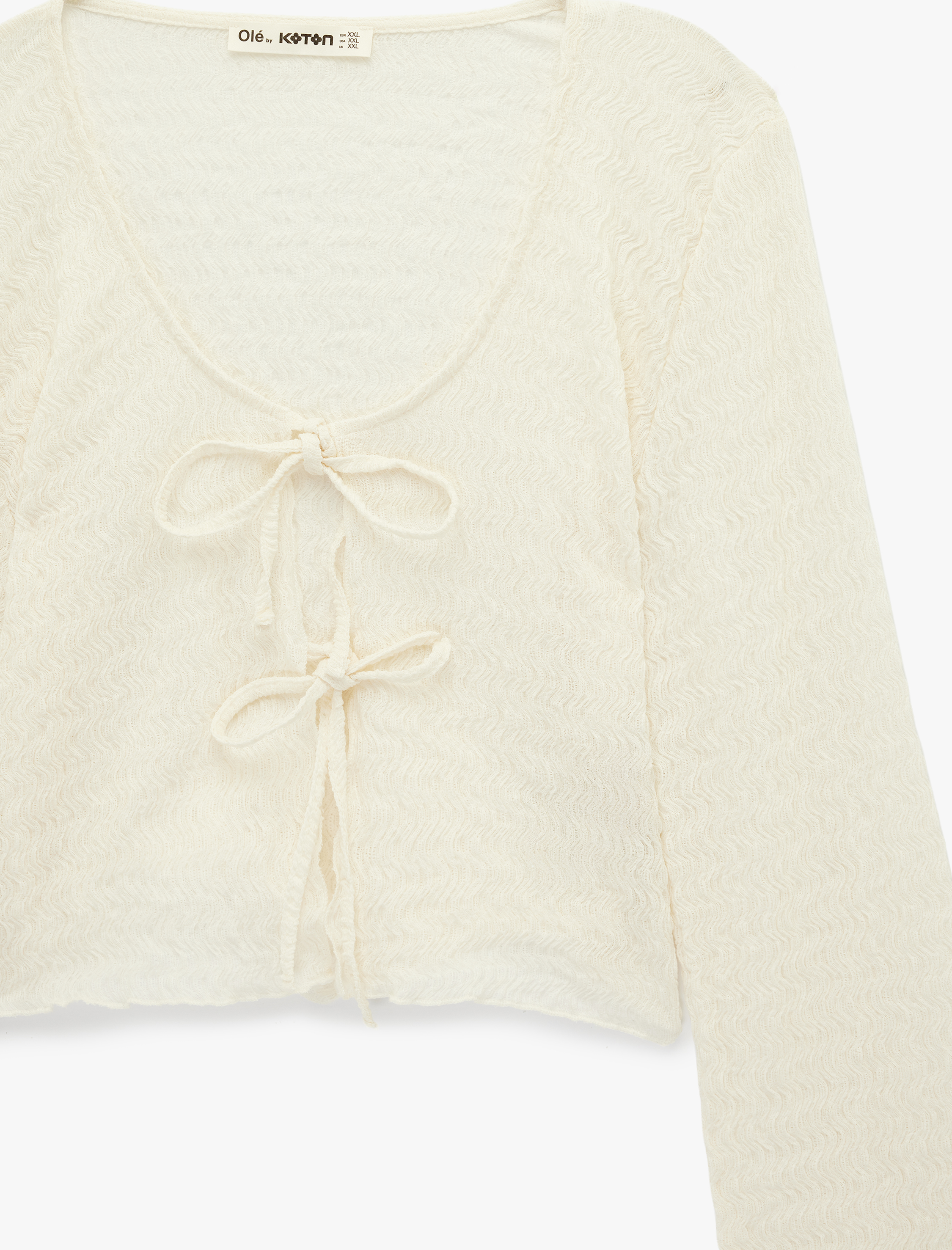   Slim Fit Dokulu Bağlama Detaylı Uzun Kollu V Yaka Bluz