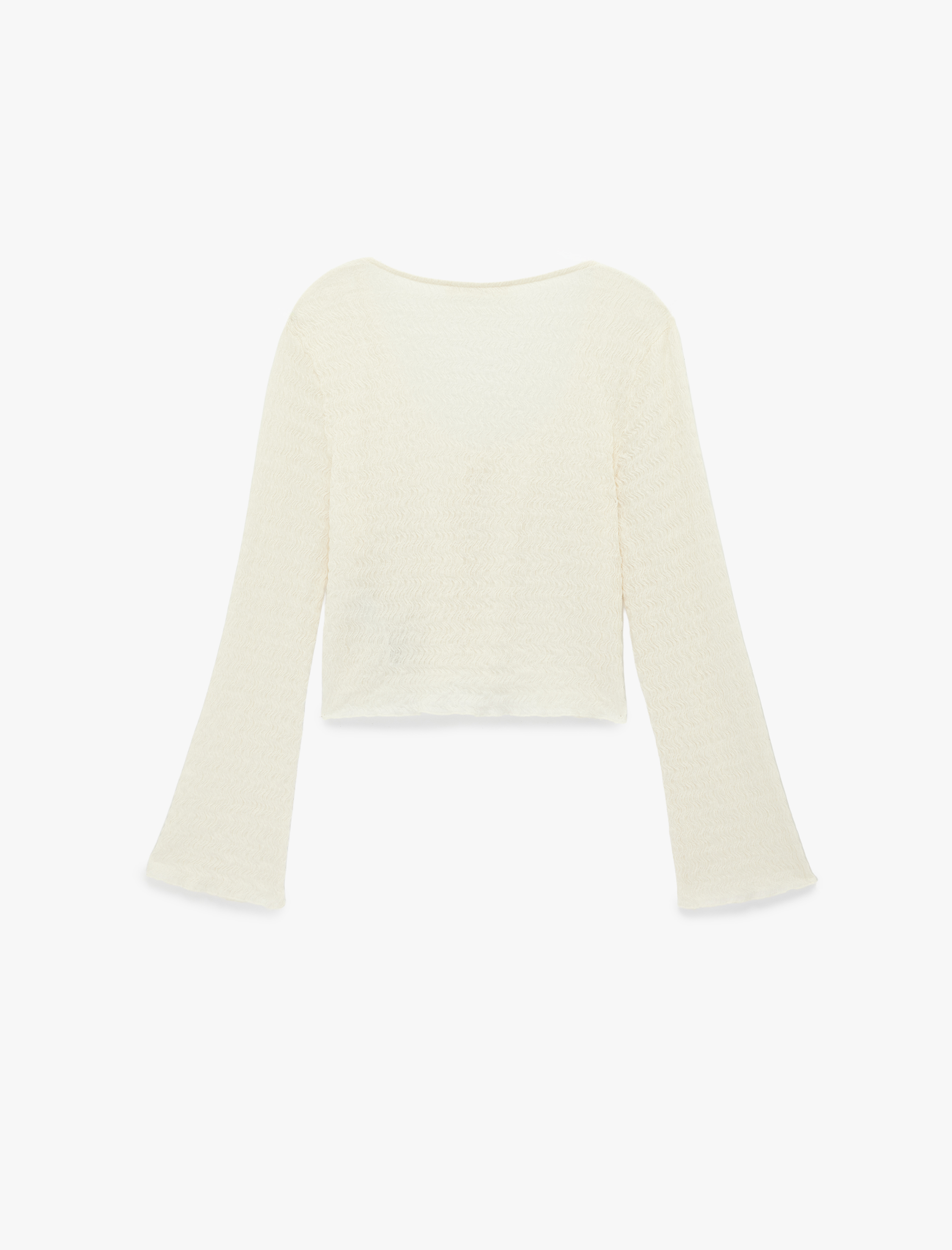   Slim Fit Dokulu Bağlama Detaylı Uzun Kollu V Yaka Bluz