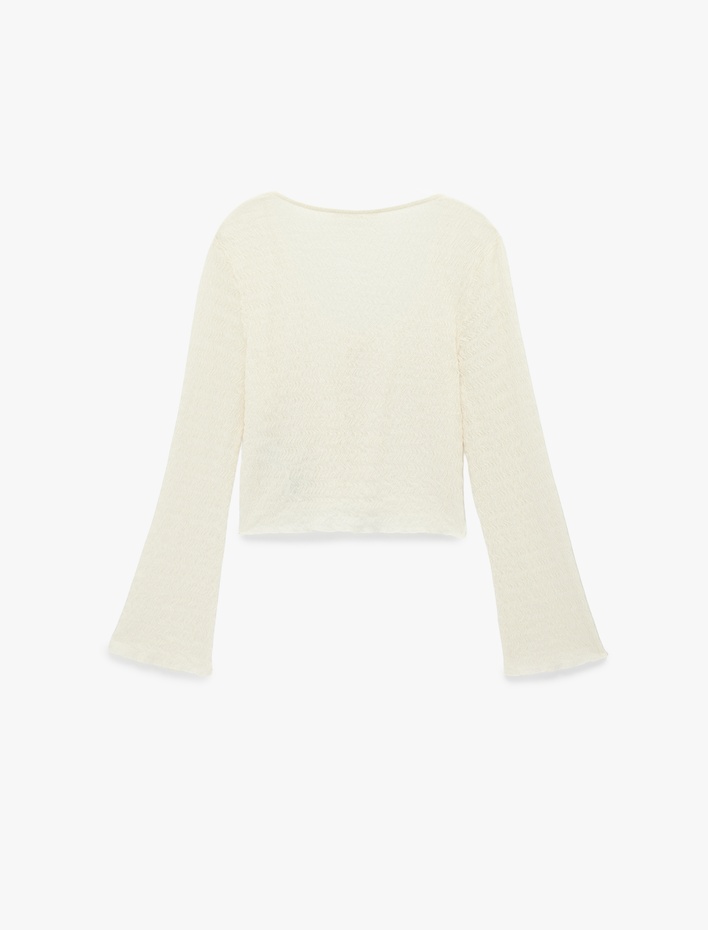  Slim Fit Dokulu Bağlama Detaylı Uzun Kollu V Yaka Bluz