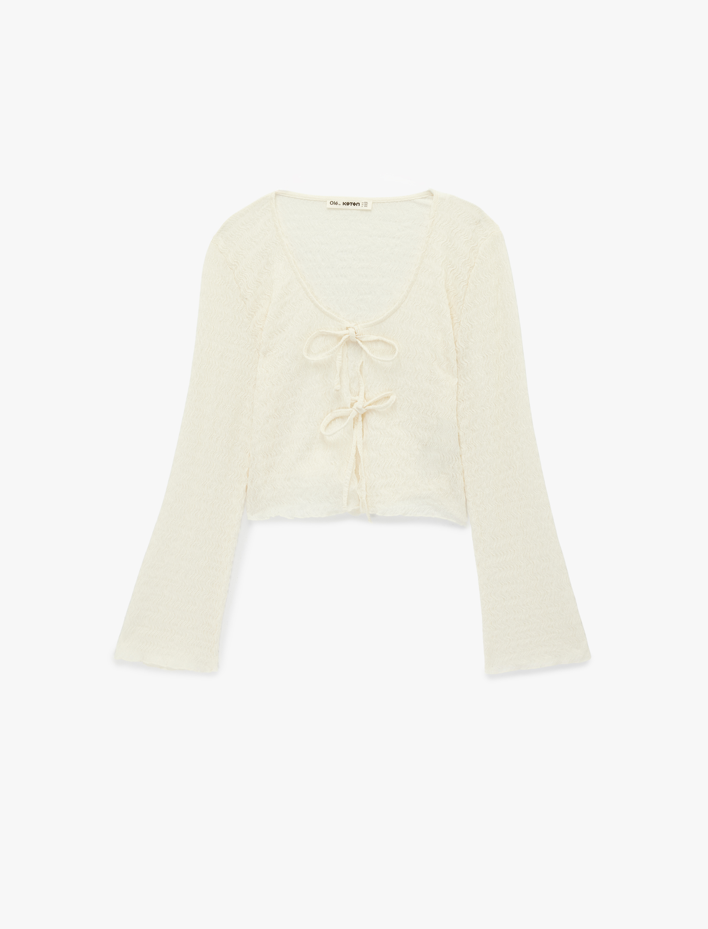   Slim Fit Dokulu Bağlama Detaylı Uzun Kollu V Yaka Bluz