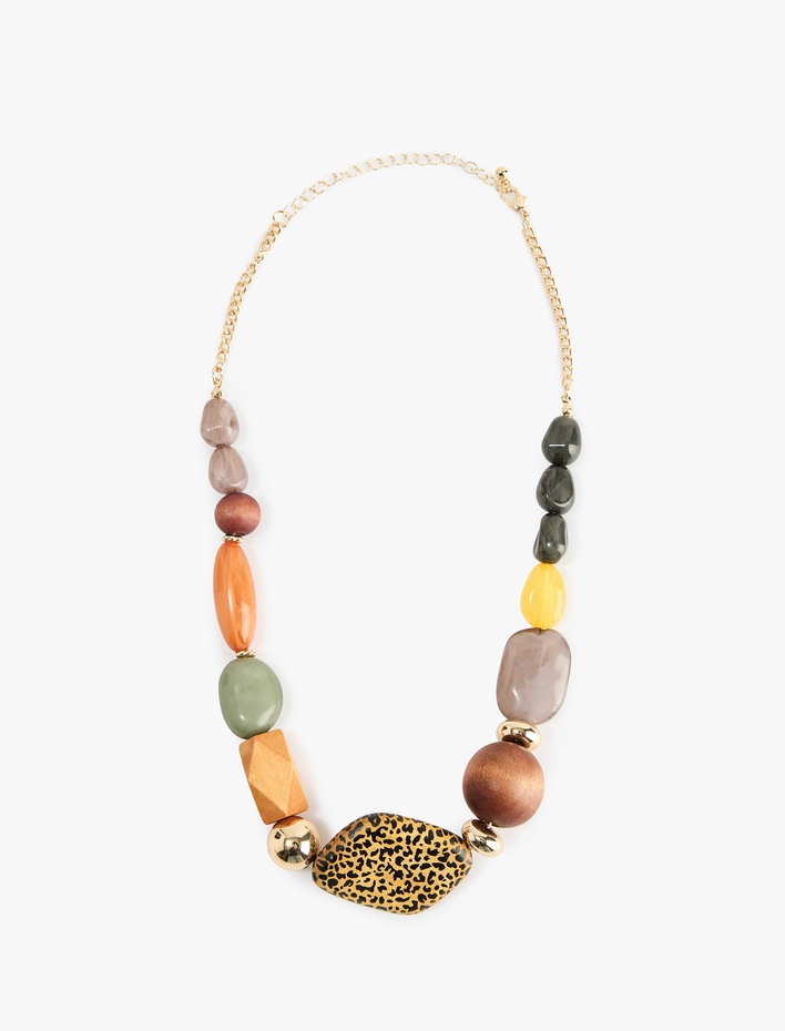 Kadın Çok Renkli Ahşap Boncuklu Kolye