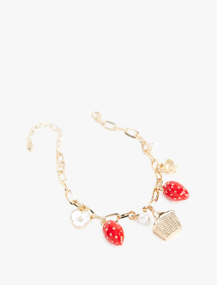 Kadın Çilek Detaylı Sallantılı Zincir Bileklik