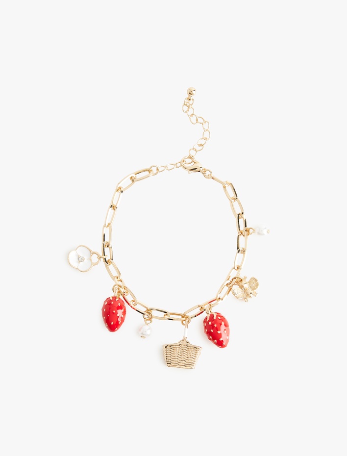 Kadın Çilek Detaylı Sallantılı Zincir Bileklik