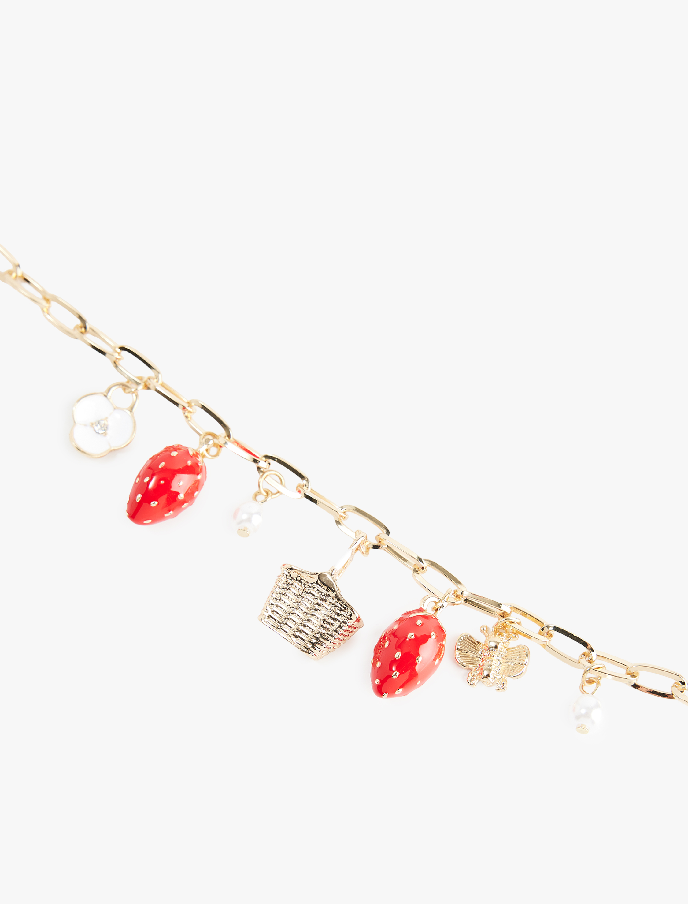  Kadın Çilek Detaylı Sallantılı Zincir Bileklik