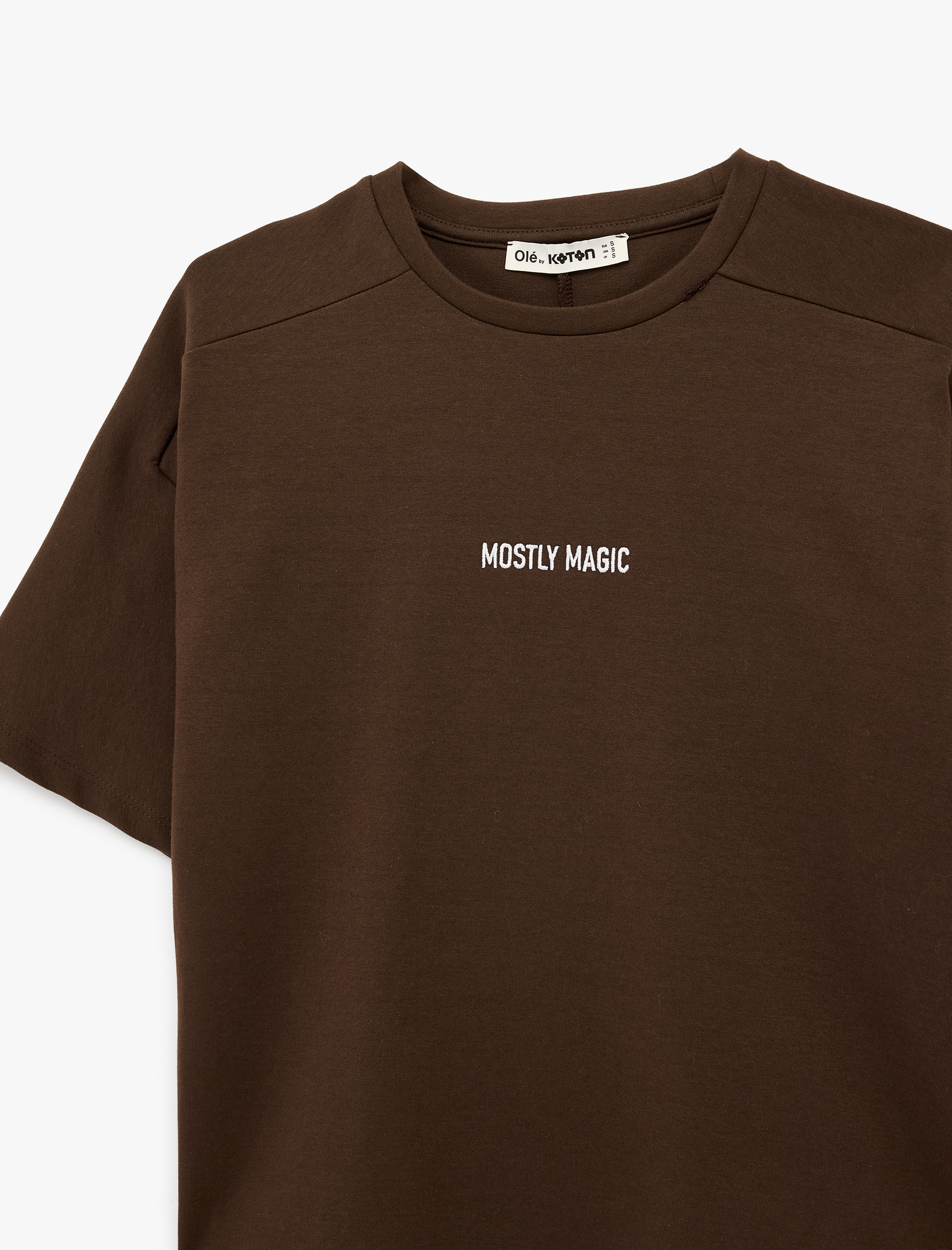   Kısa Kollu Bisiklet Yaka Nakışlı Oversize Tişört