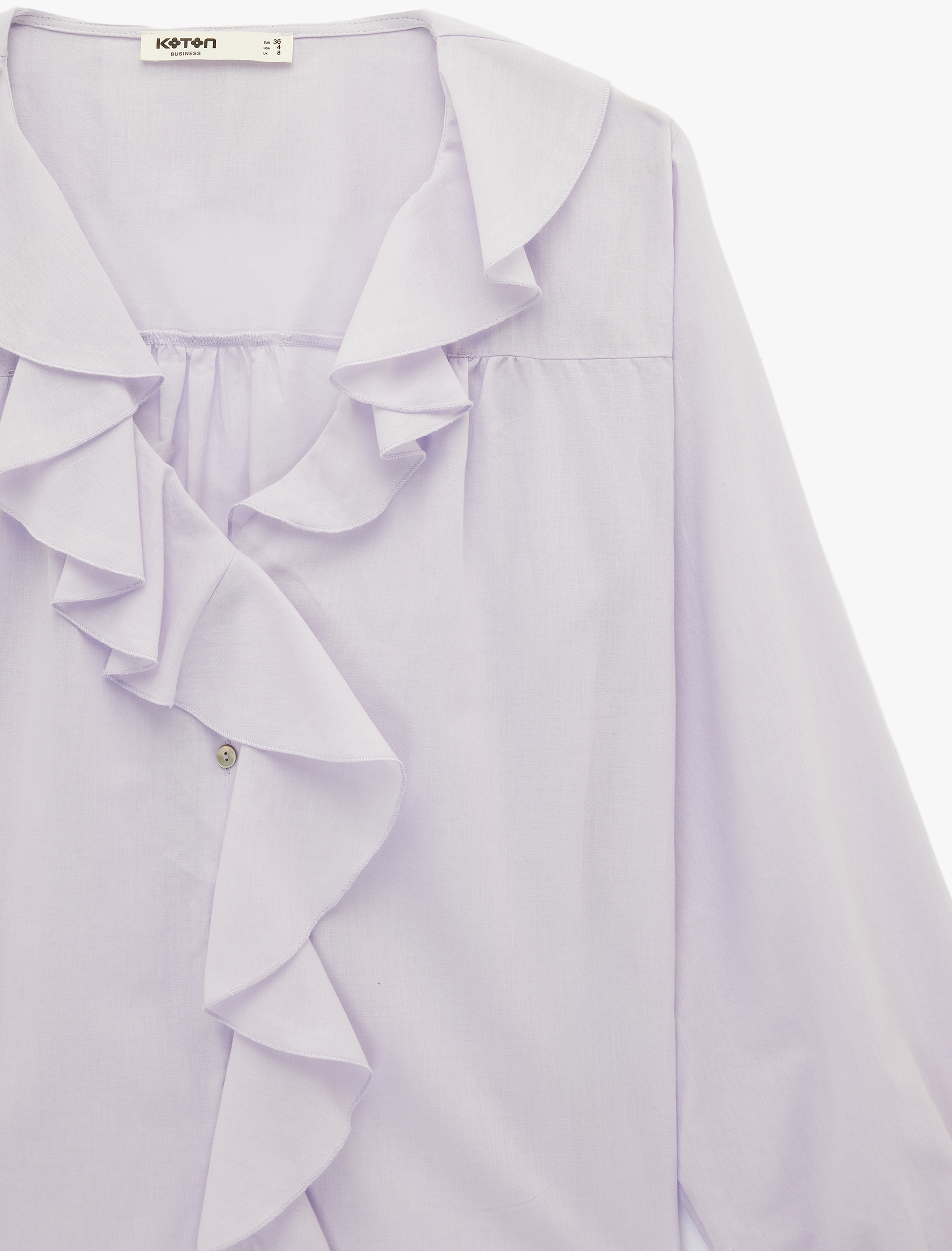   Volanlı Fırfırlı V Yaka Uzun Kollu Pamuklu Gömlek