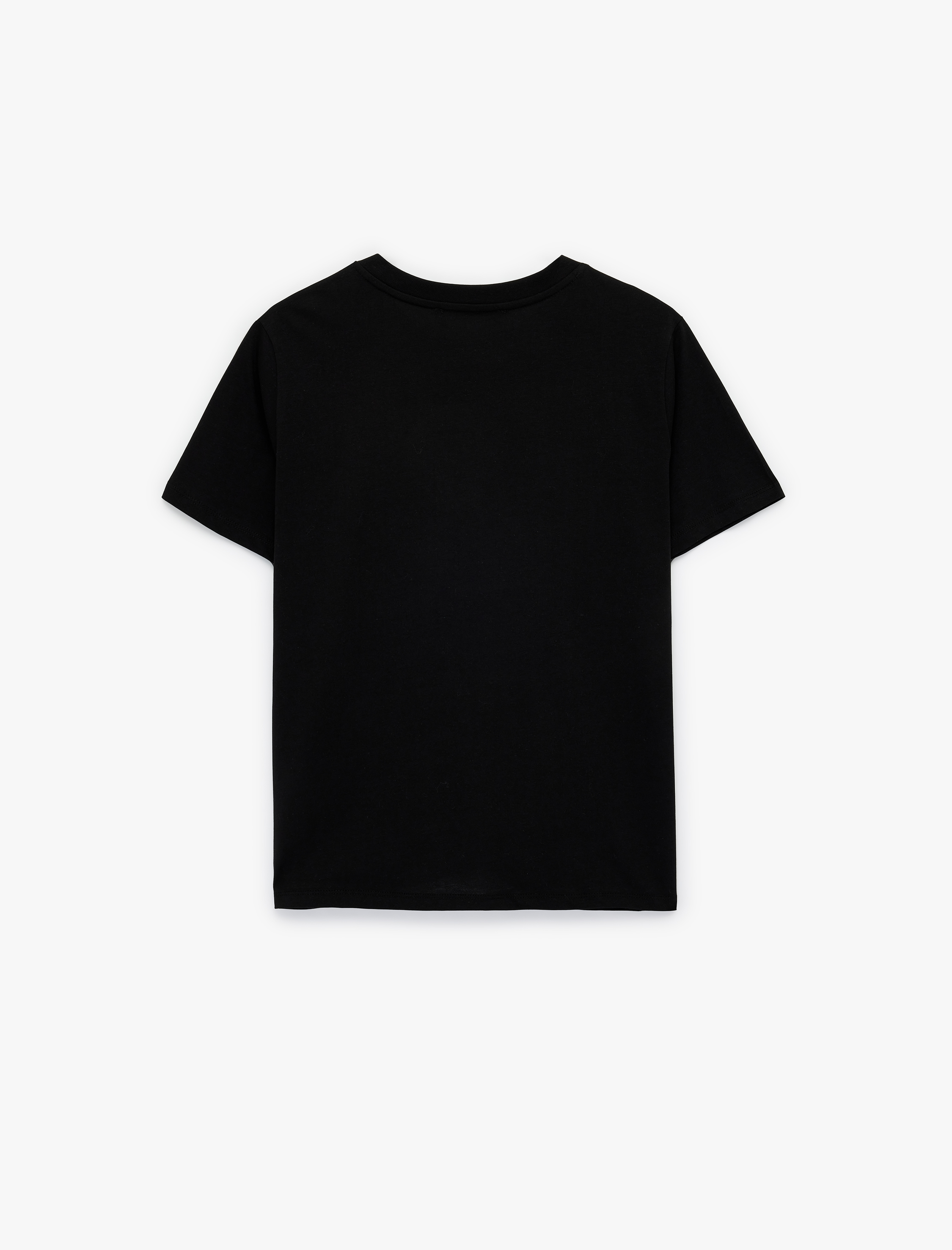   Kısa Kollu Bisiklet Yaka Pamuklu Köpek Nakış Detaylı Tişört