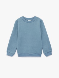 Bisiklet Yaka Dokulu Uzun Kollu Sweatshirt