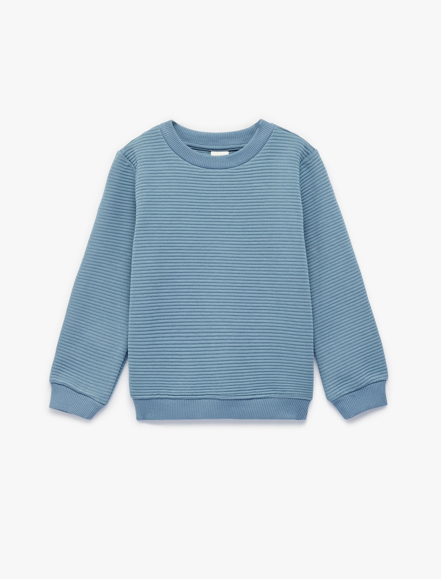 Koton Erkek Bebek Bisiklet Yaka Dokulu Uzun Kollu Sweatshirt