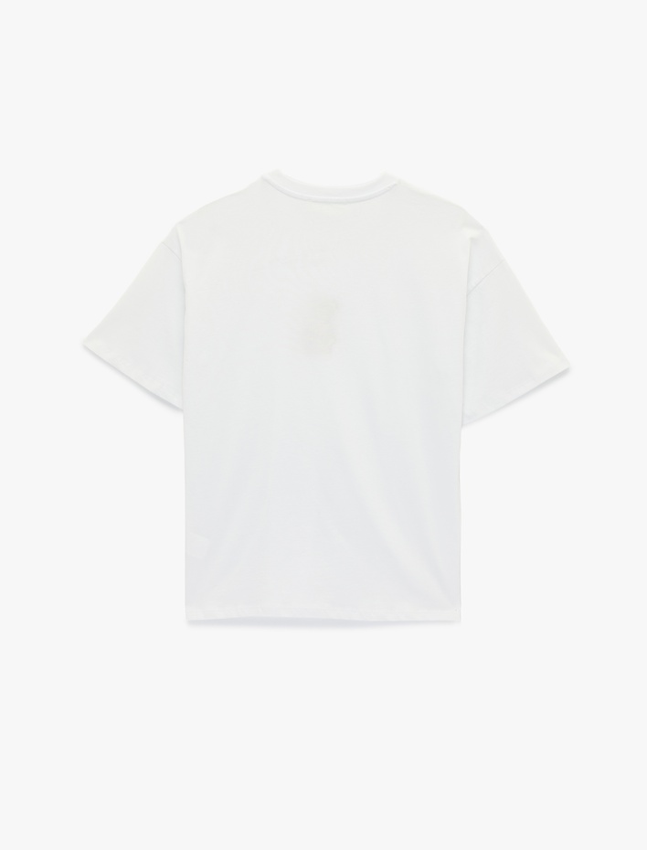  Kısa Kollu Ayıcık Nakışlı Bisiklet Yaka Oversize Tişört