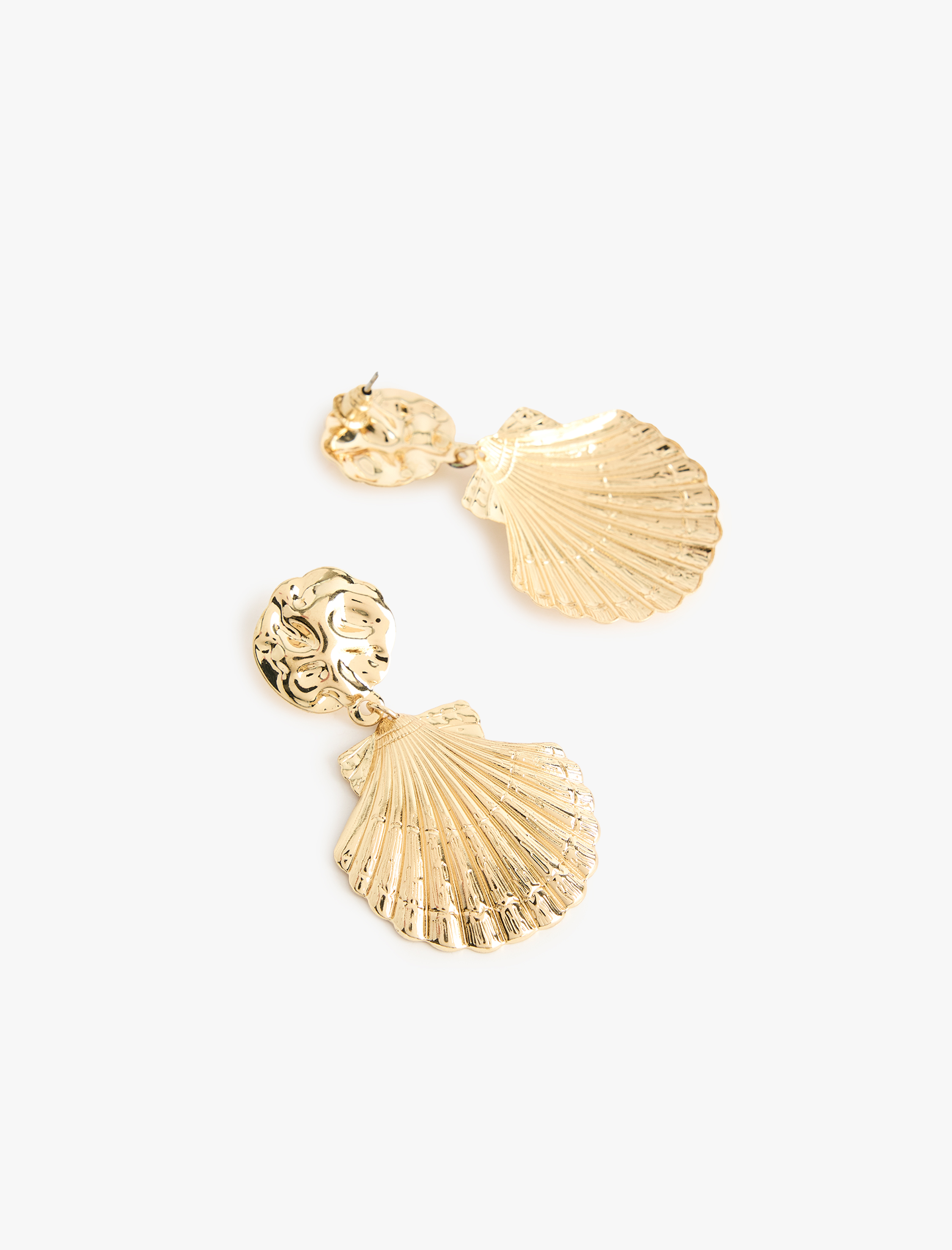  Kadın Dokulu Sallantılı Büyük Boy Çelik Deniz Kabuğu Küpe