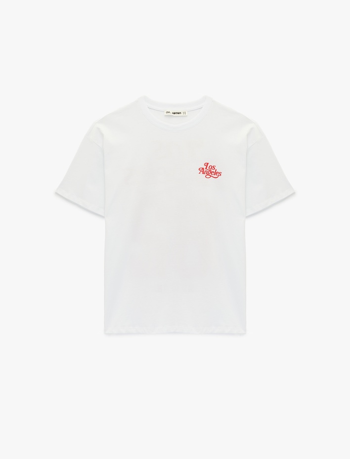  Kısa Kollu Bisiklet Yaka Pamuklu Arkası Baskılı Oversize Tişört