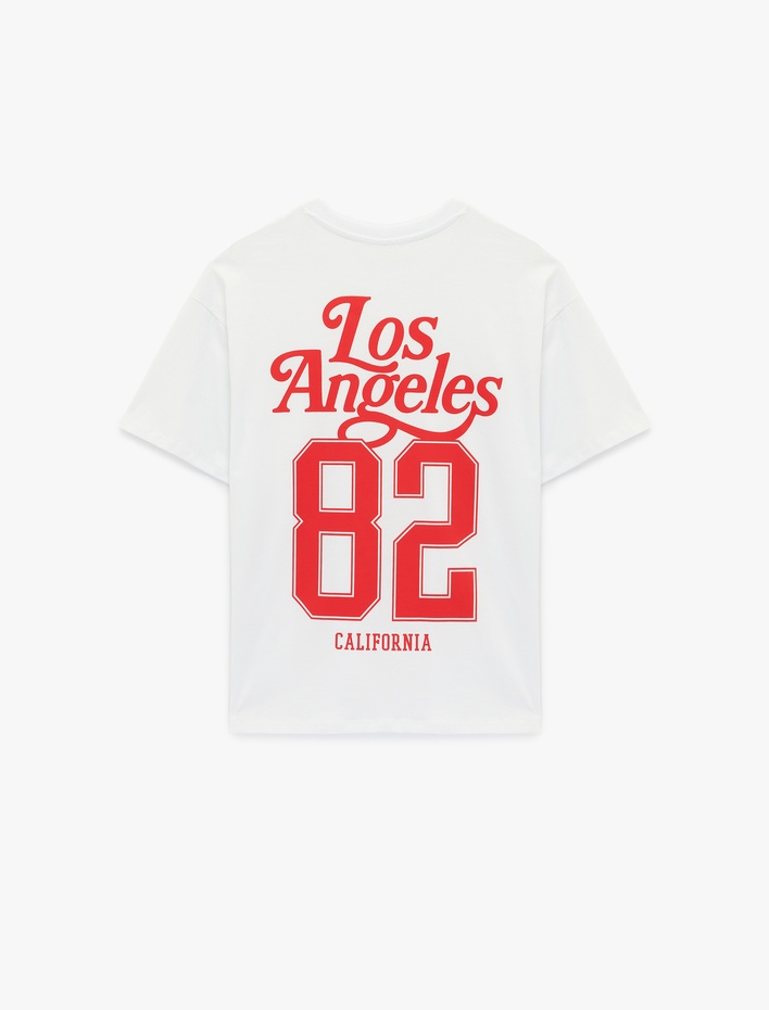  Kısa Kollu Bisiklet Yaka Pamuklu Arkası Baskılı Oversize Tişört