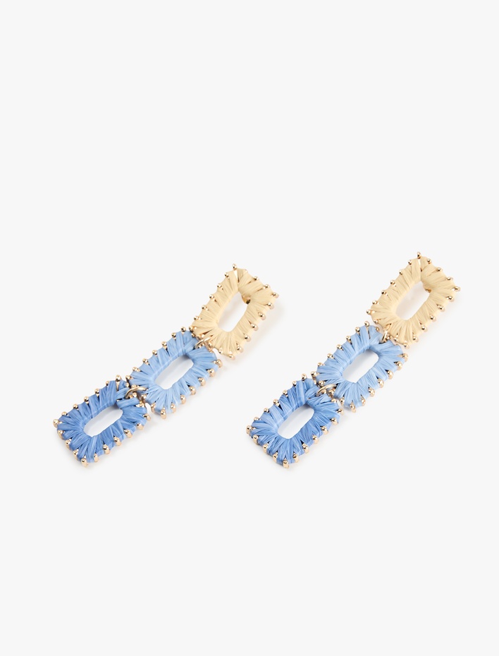 Kadın Çok Renkli Çelik Karışımlı Sallantılı Dikdörtgen Hasır Küpe