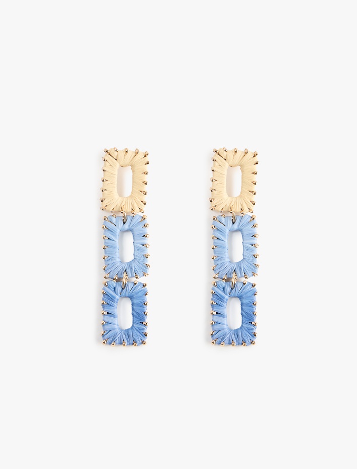 Kadın Çok Renkli Çelik Karışımlı Sallantılı Dikdörtgen Hasır Küpe