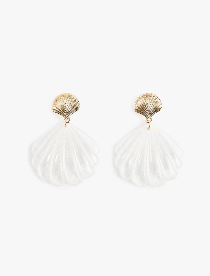 Kadın Büyük Boy Çelik Karışımlı Sallantılı Deniz Kabuğu Küpe