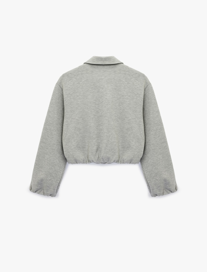  Klasik Yaka Rahat Kalıp Uzun Kollu Fermuarlı Sweatshirt