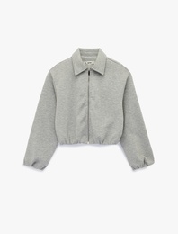 Klasik Yaka Rahat Kalıp Uzun Kollu Fermuarlı Sweatshirt