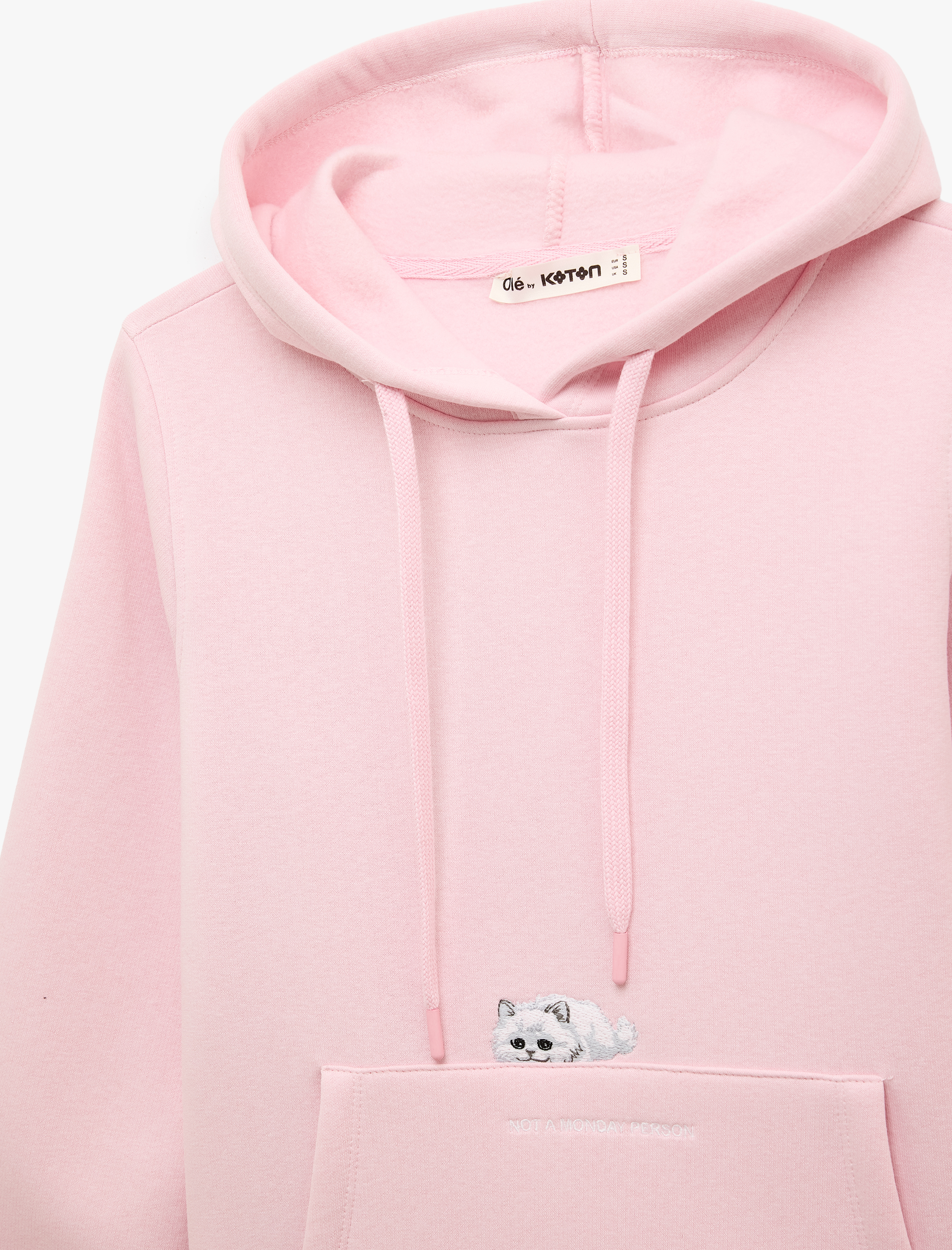   Kanguru Cepli Kapüşonlu Uzun Kollu Kedi Baskılı Sweatshirt