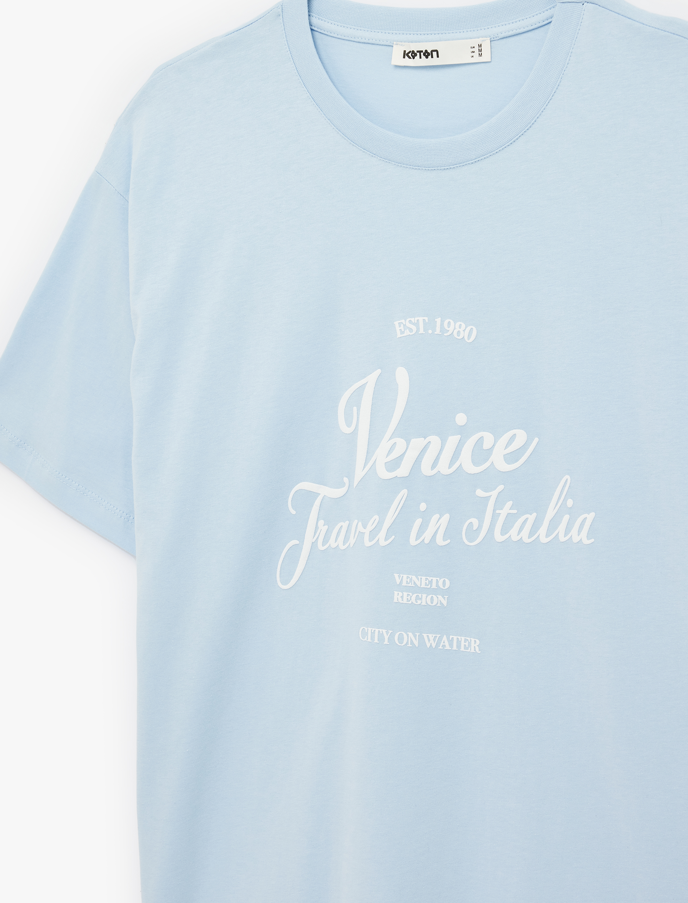   Kısa Kollu Bisiklet Yaka Baskılı Oversize Tişört