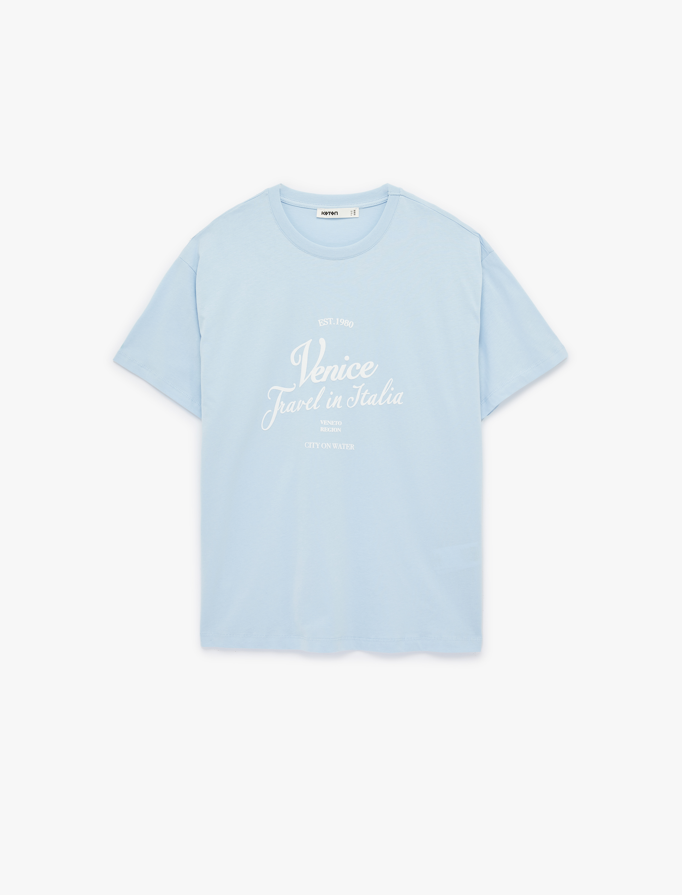   Kısa Kollu Bisiklet Yaka Baskılı Oversize Tişört