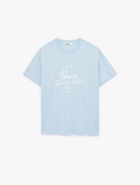 Kısa Kollu Bisiklet Yaka Baskılı Oversize Tişört