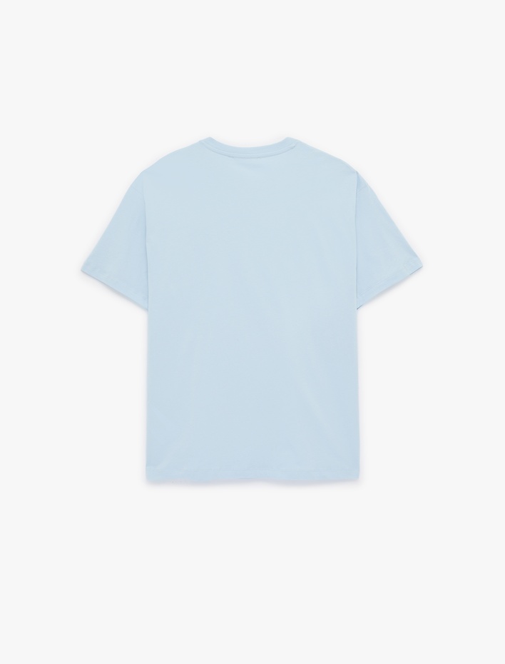  Kısa Kollu Bisiklet Yaka Baskılı Oversize Tişört