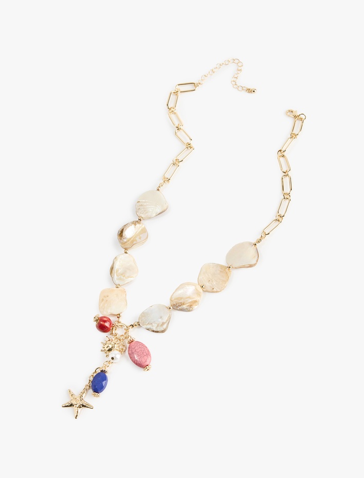 Kadın Çok Renkli Boncuklu Yıldız Charmlı Kolye