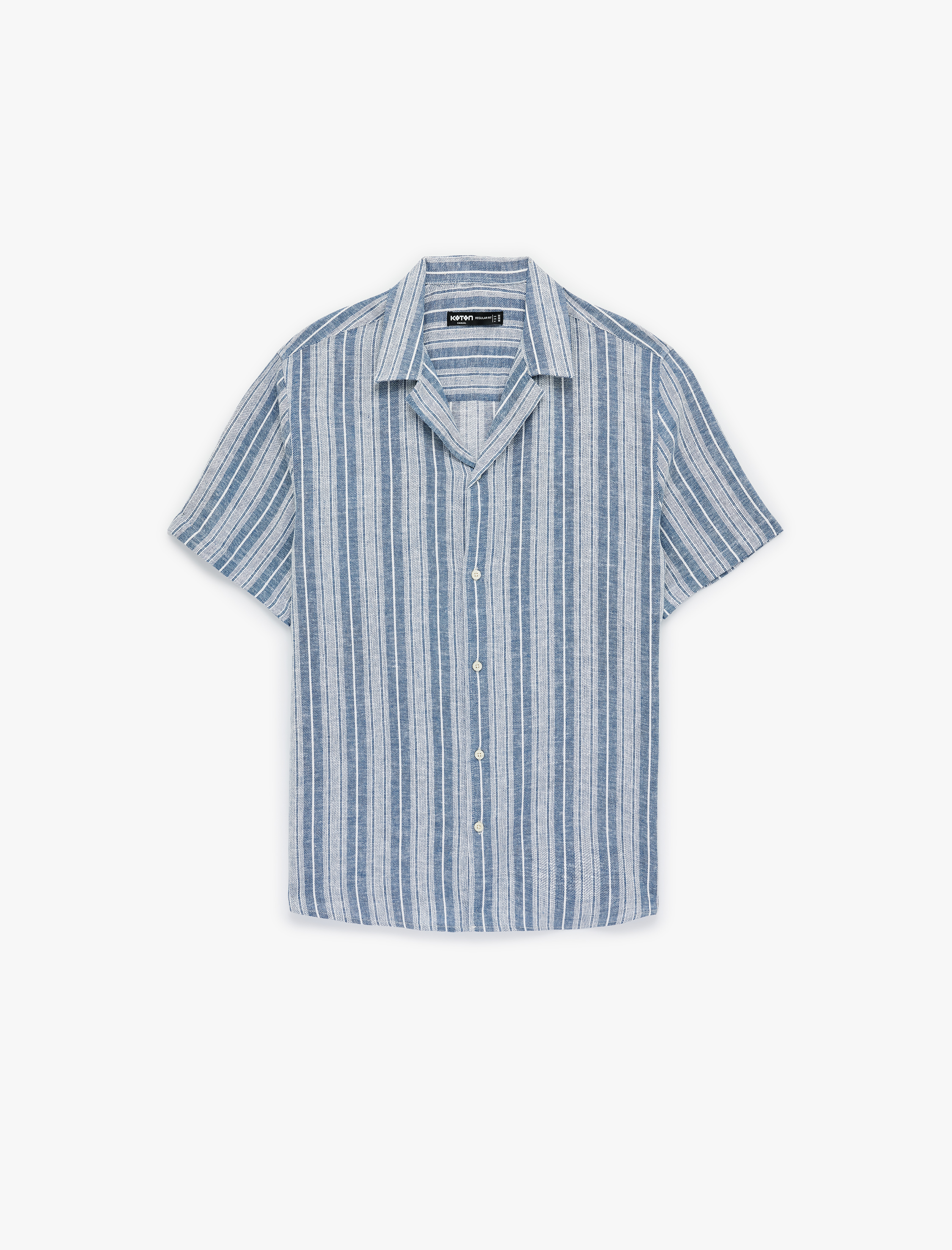   Regular Fit Düğmeli Apaş Yaka Viskon Keten Karışımlı Kısa Kollu Gömlek