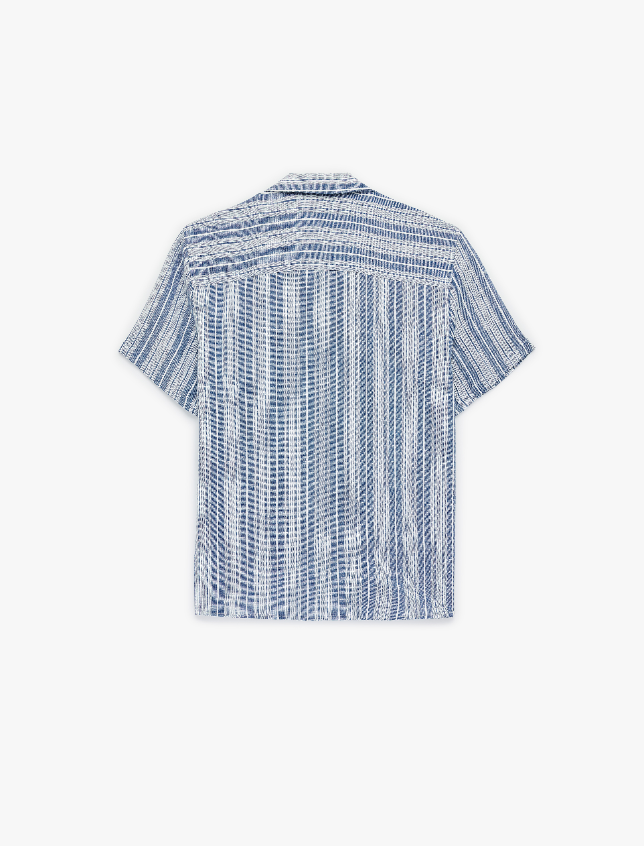   Regular Fit Düğmeli Apaş Yaka Viskon Keten Karışımlı Kısa Kollu Gömlek