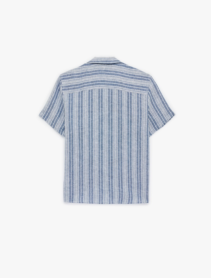  Regular Fit Düğmeli Apaş Yaka Viskon Keten Karışımlı Kısa Kollu Gömlek